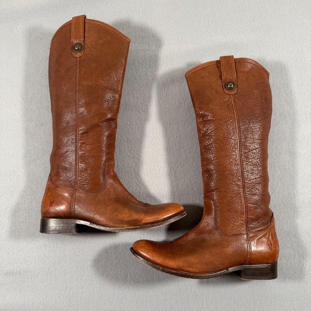 Frye Melissa Button Cognac Brown Leather Tall Riding Boots 77165 Womens 8.5 B